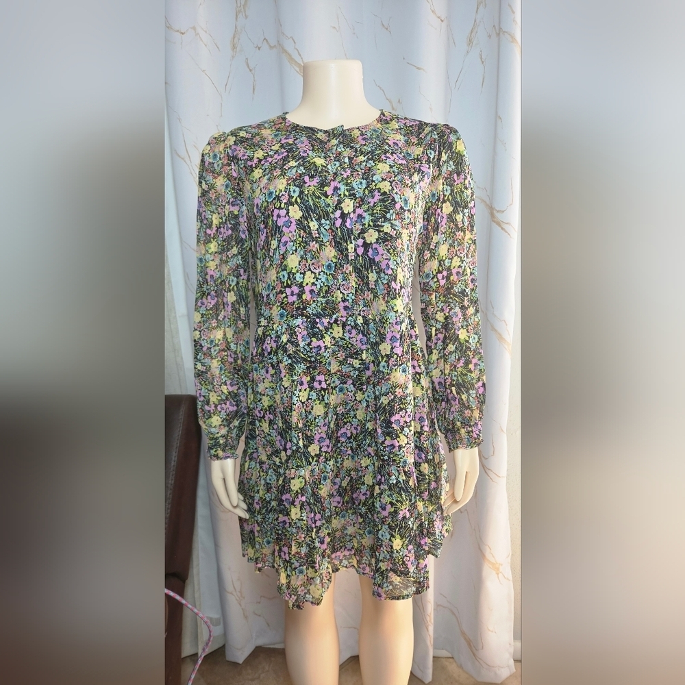 Floral Long-Sleeve Tiered Midi Dress in Multicolor
